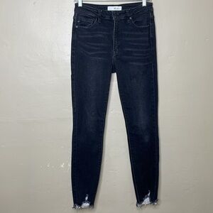 KanCan ESTILO Jeans Charcoal Black High Rise Destroyed Hem Stretchy 5 Pocket 28